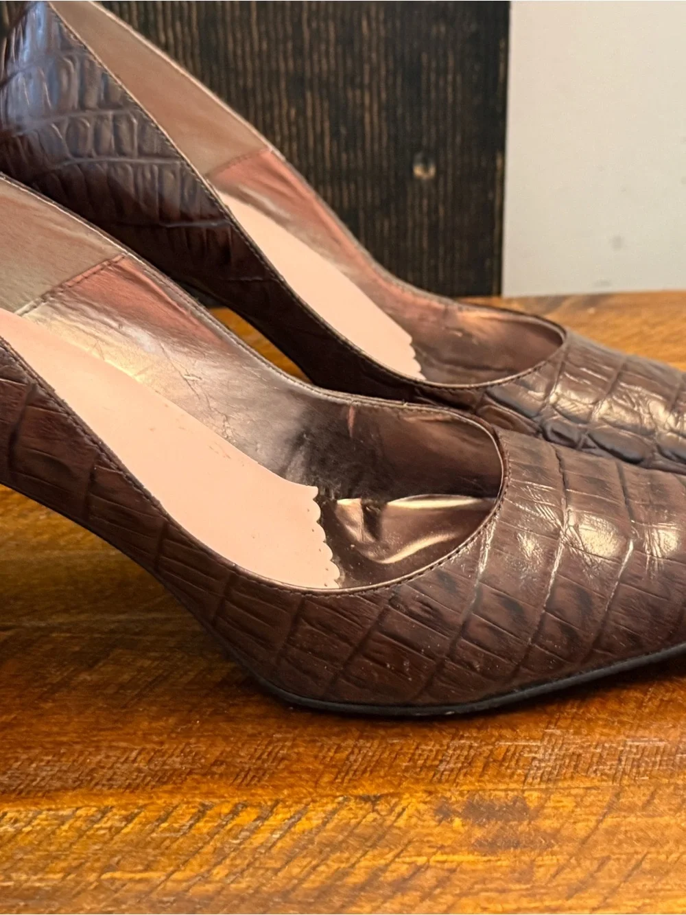 Pointed Toe Croc-Embossed Heels